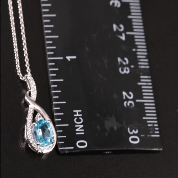 3 PIECES-Blue & White Topaz 925 Strlng Silver Necklace, Bolo Bracelet & Earrings - Picture 2 of 8